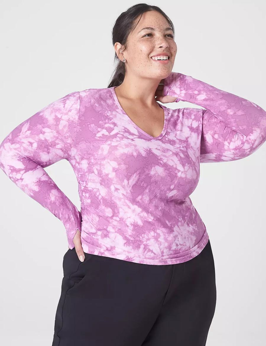 Lane Bryant LIVI Soft Crop Ruched-Side Top Women T Shirts Purple | CVQ3321LL