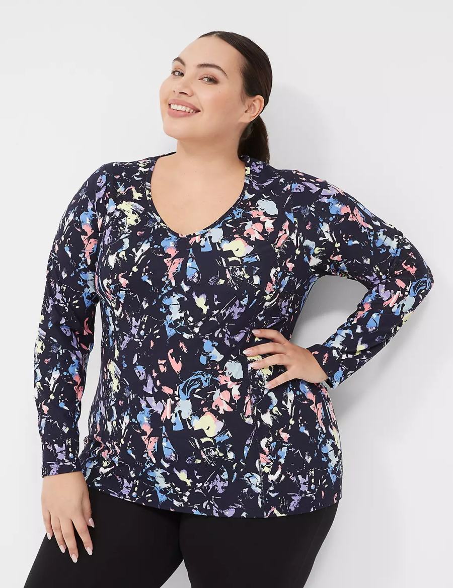 Lane Bryant LIVI Soft Long-Sleeve Recycled Tee Women T Shirts Black Multicolor | QMY3314TX