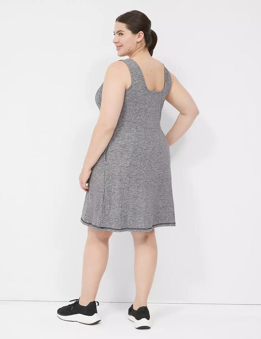 Lane Bryant LIVI Square-Neck Recycled LIVI Soft Women Casual Dress Black White | AOU3358AR