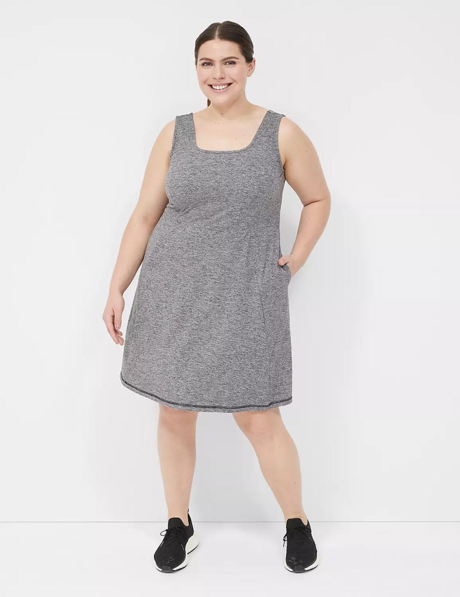 Lane Bryant LIVI Square-Neck Recycled LIVI Soft Women Casual Dress Black White | AOU3358AR