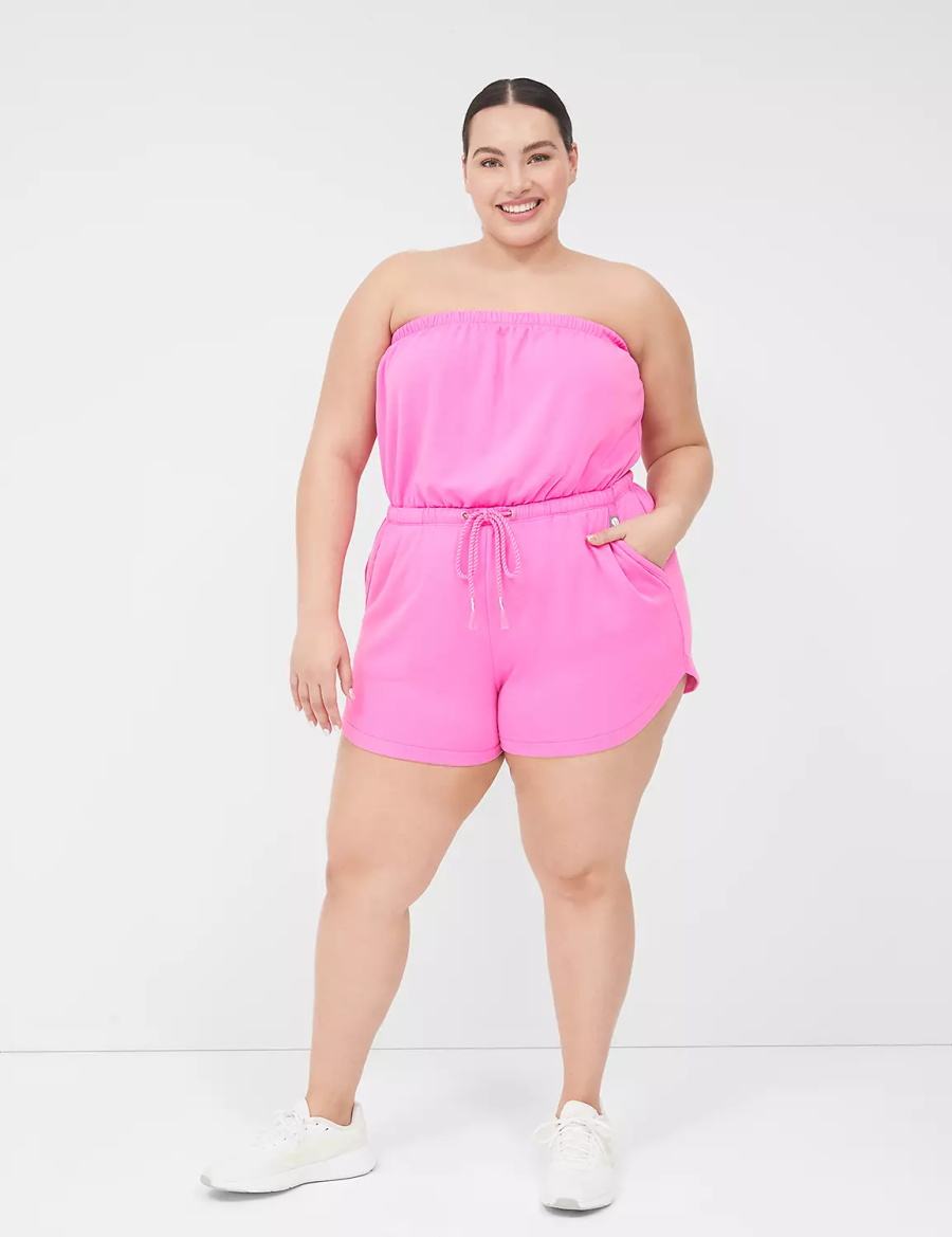 Lane Bryant LIVI Strapless Pull-On French Terry Romper Women Casual Dress Pink | RCI6299KE