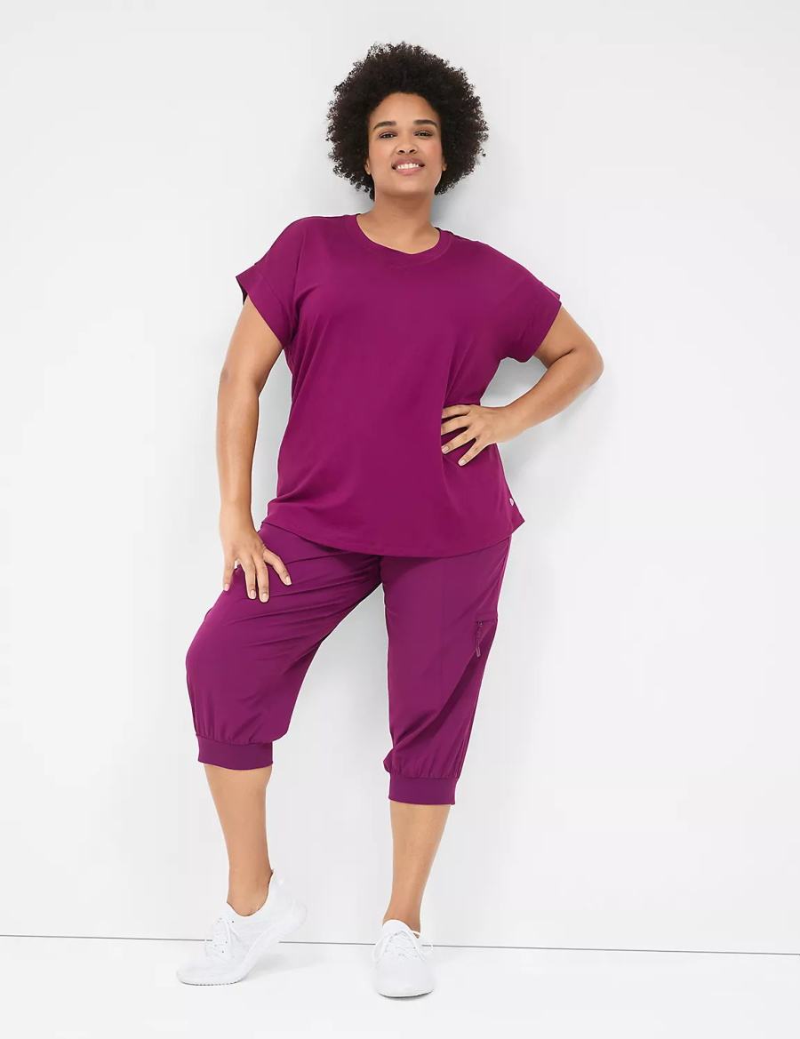 Lane Bryant LIVI Stretch Woven Capri Women Joggers Dark Purple | BNZ6443CY