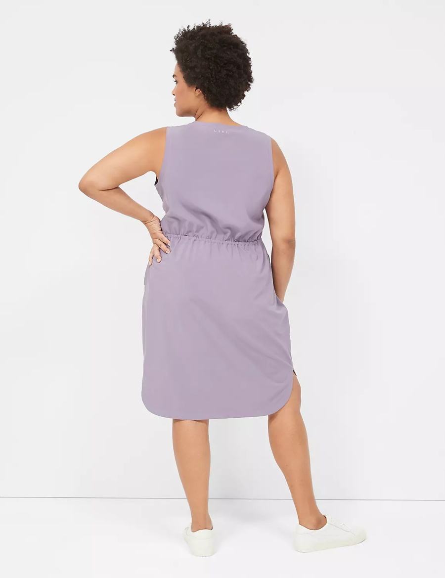 Lane Bryant LIVI Stretch Woven Drawstring Women Casual Dress Purple Olive | BLV5453BC