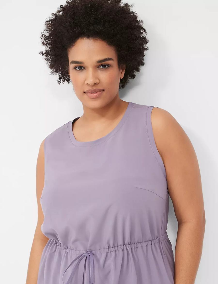 Lane Bryant LIVI Stretch Woven Drawstring Women Casual Dress Purple Olive | BLV5453BC