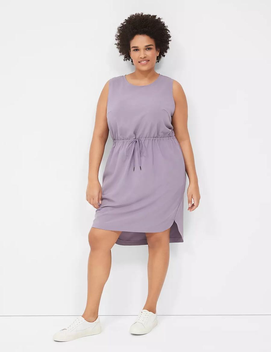 Lane Bryant LIVI Stretch Woven Drawstring Women Casual Dress Purple Olive | BLV5453BC