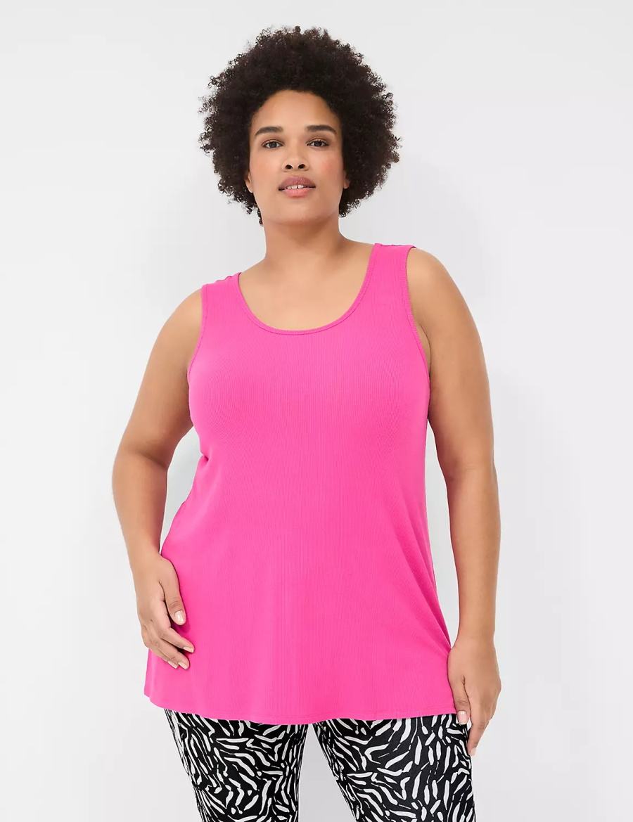 Lane Bryant LIVI Twist-Back Rib Women Tank Top Fuchsia Pink | WZA9725KB