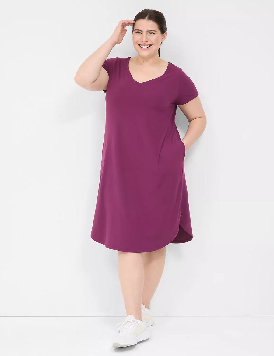 Lane Bryant LIVI V-Neck Recycled LIVI Soft Macrame-Back Women Casual Dress Dark Purple | WYL9264BE