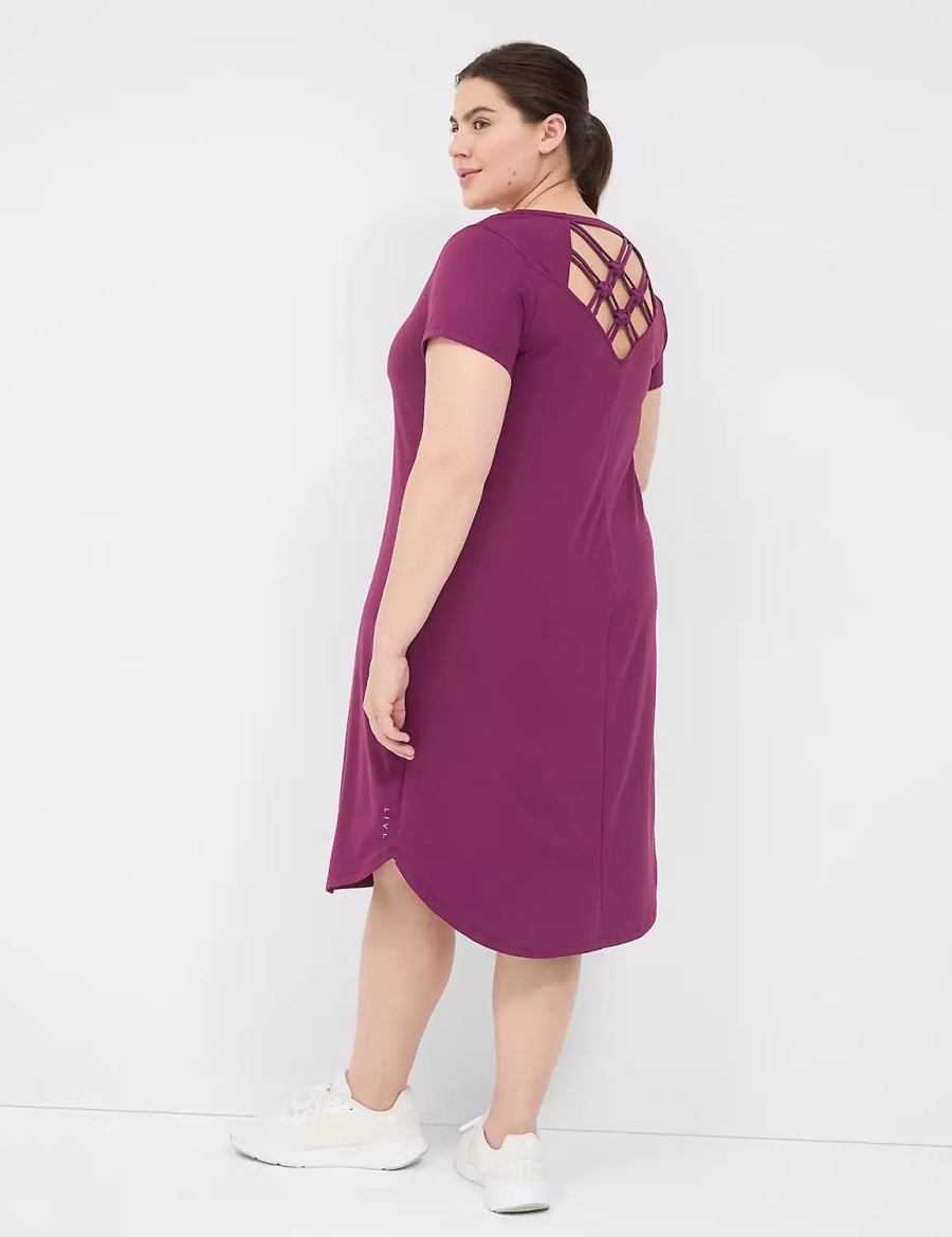 Lane Bryant LIVI V-Neck Recycled LIVI Soft Macrame-Back Women Casual Dress Dark Purple | WYL9264BE