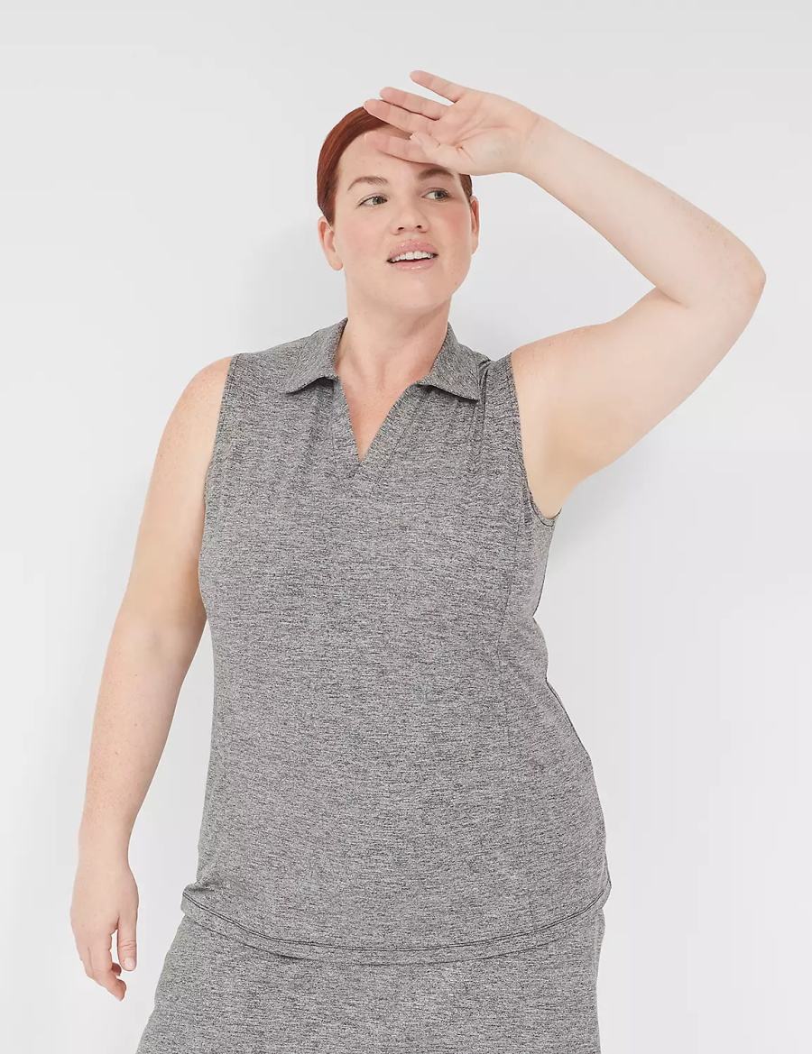 Lane Bryant LIVI V-Neck Recycled LIVI Soft Polo Women Tank Top Black White | BZH8698UE