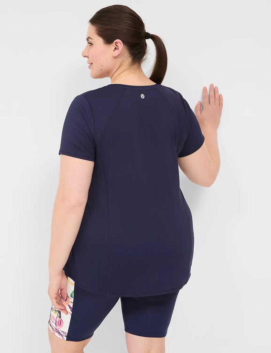 Lane Bryant LIVI Wicking V-Neck Performance Tee Women T Shirts Navy | XTC2879BZ