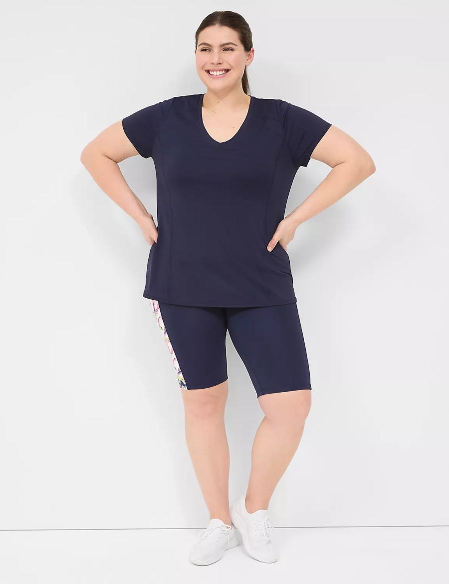 Lane Bryant LIVI Wicking V-Neck Performance Tee Women T Shirts Navy | XTC2879BZ