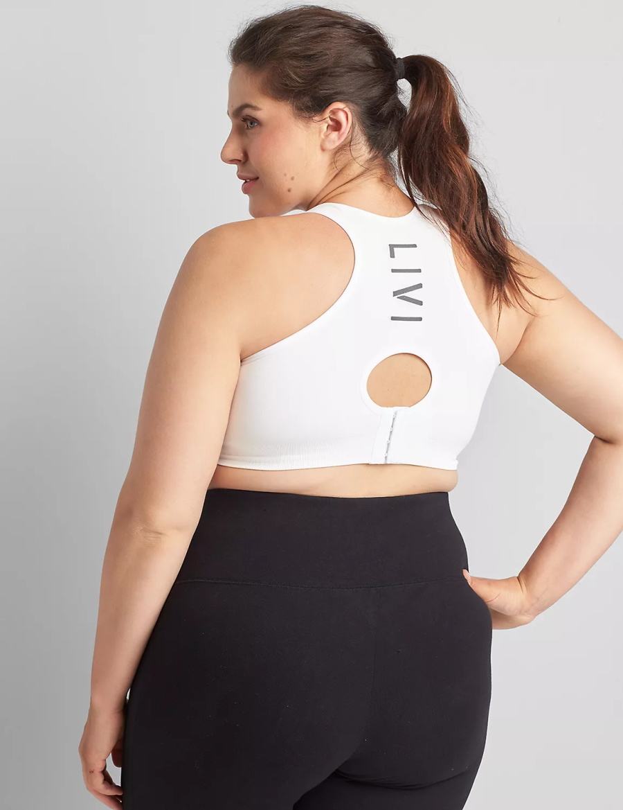 Lane Bryant LIVI Wireless Medium-Impact Seamless Women Sports Bra White | GUE173NN