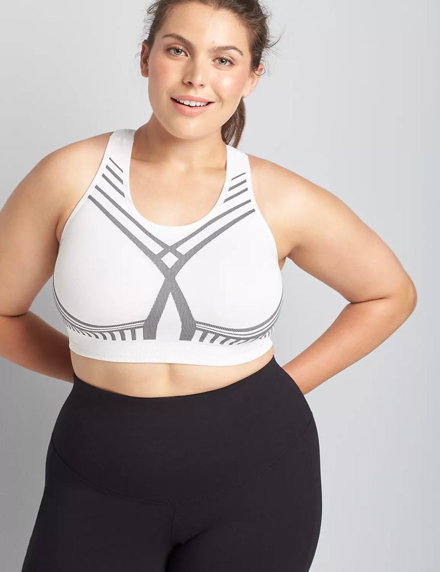 Lane Bryant LIVI Wireless Medium-Impact Seamless Women Sports Bra White | GUE173NN