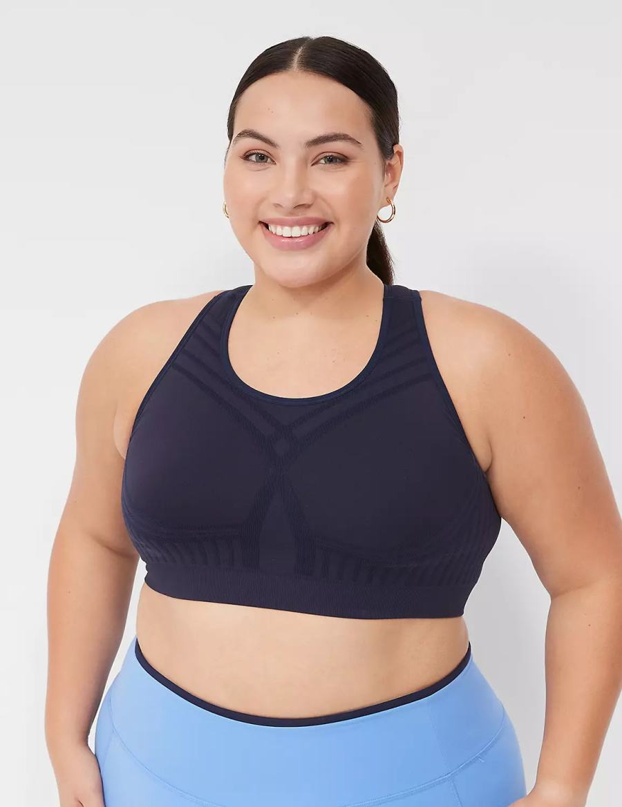 Lane Bryant LIVI Wireless Medium-Impact Seamless Women Sports Bra Blue | LFF3958JY