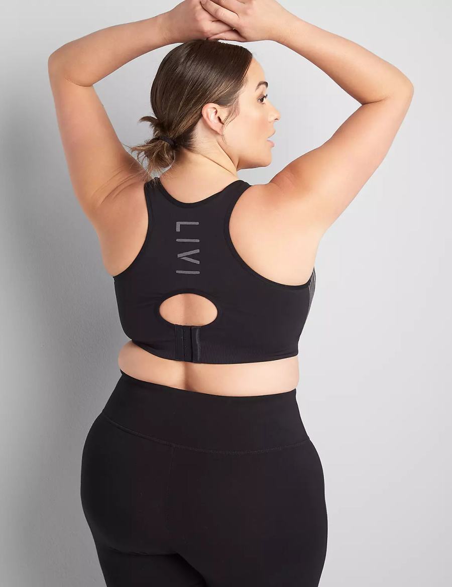 Lane Bryant LIVI Wireless Medium-Impact Seamless Women Sports Bra Black | RBW6036WM