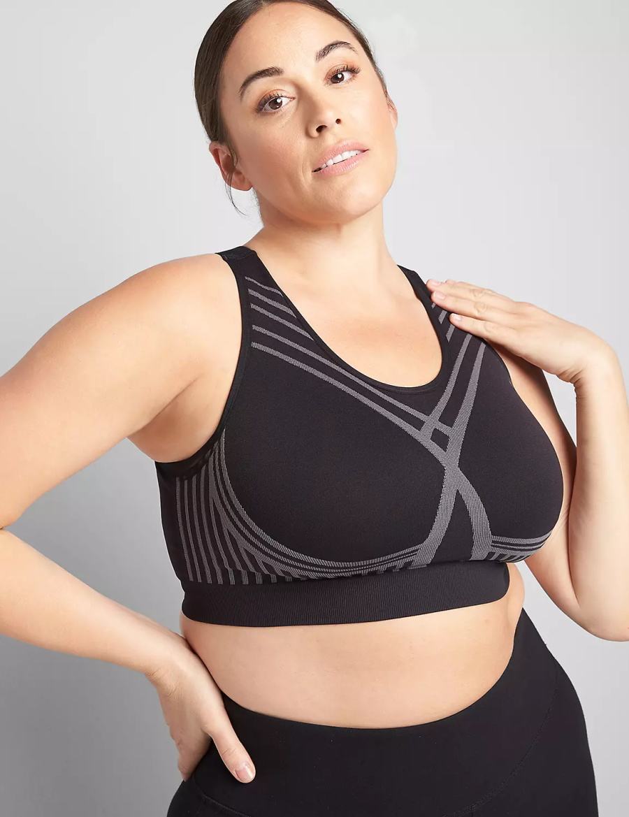 Lane Bryant LIVI Wireless Medium-Impact Seamless Women Sports Bra Black | RBW6036WM