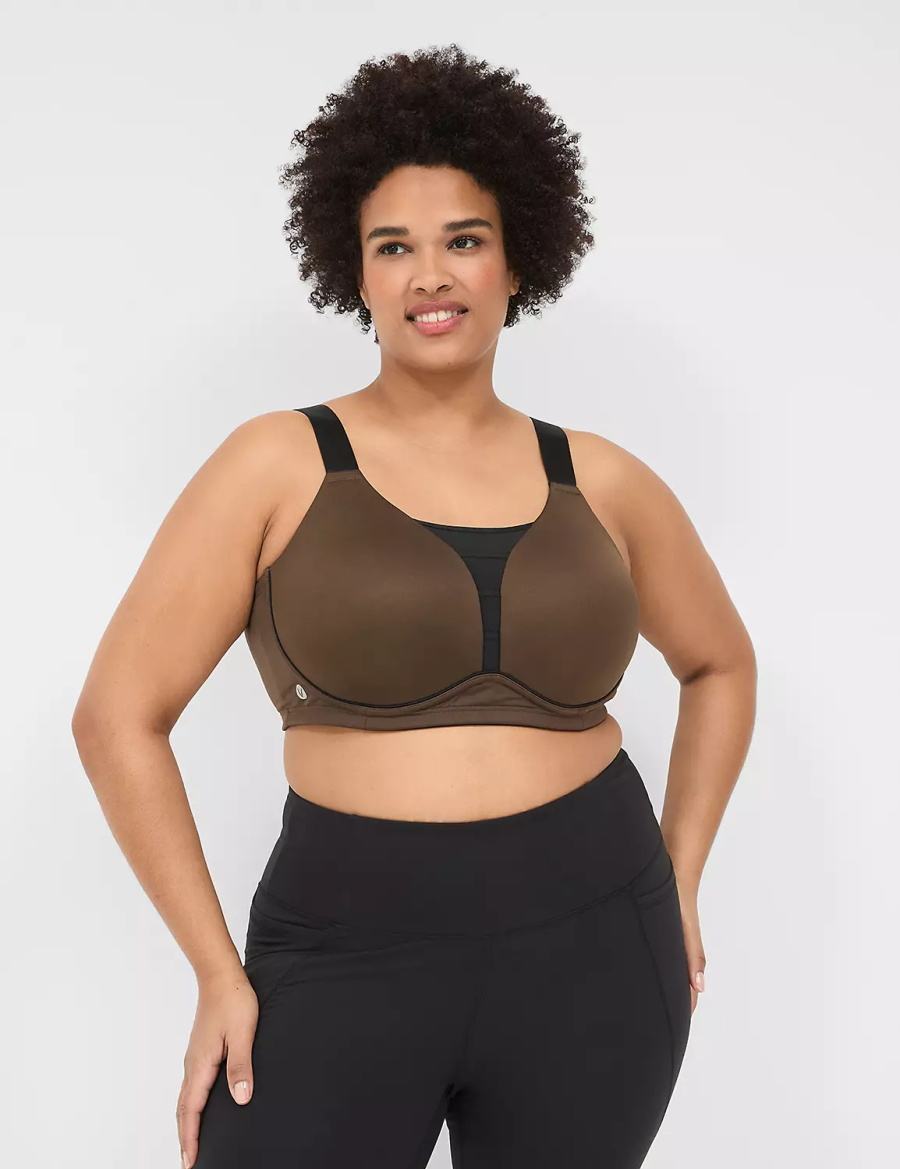 Lane Bryant LIVI Wireless Medium-Impact Wicking Women Sports Bra Dark Brown | SBJ1799CO