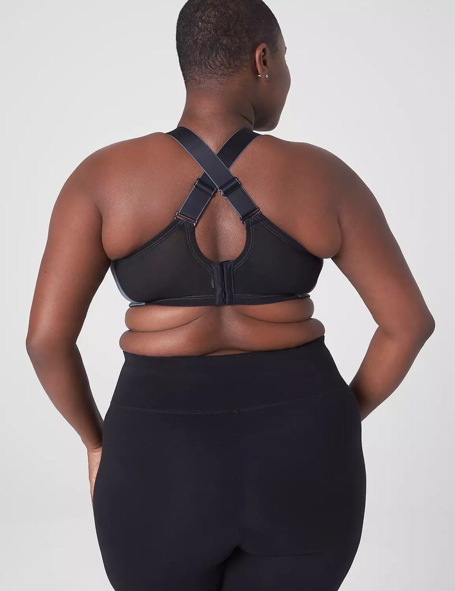 Lane Bryant LIVI Wireless Medium-Impact Wicking Women Sports Bra Grey Black | JMF8098FQ