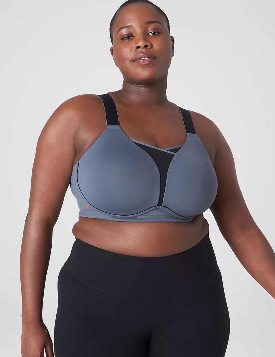 Lane Bryant LIVI Wireless Medium-Impact Wicking Women Sports Bra Grey Black | JMF8098FQ