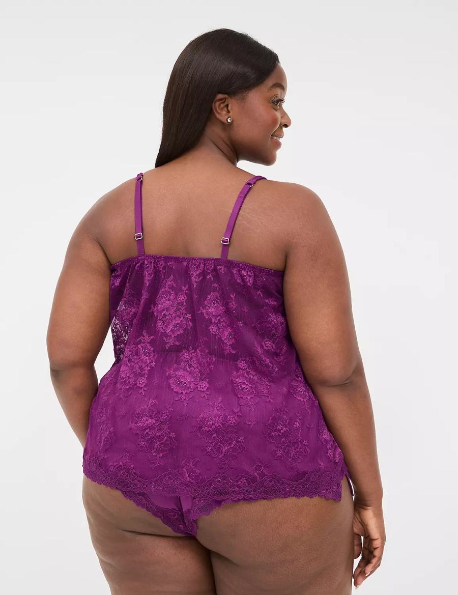 Lane Bryant Lace-Back Cami & Short Set Women Pajamas Purple | MAJ3199AQ