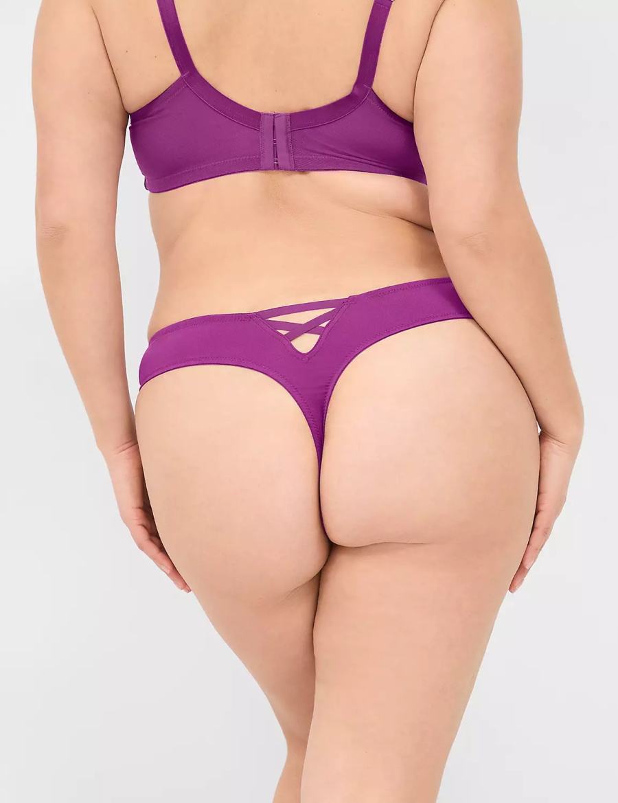 Lane Bryant Lace-Front Women Thong Panty Purple | KKS5416OT