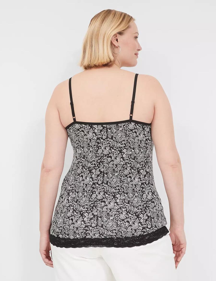 Lane Bryant Lace-Trim Cami Women Tank Top Black | PZJ2472SN