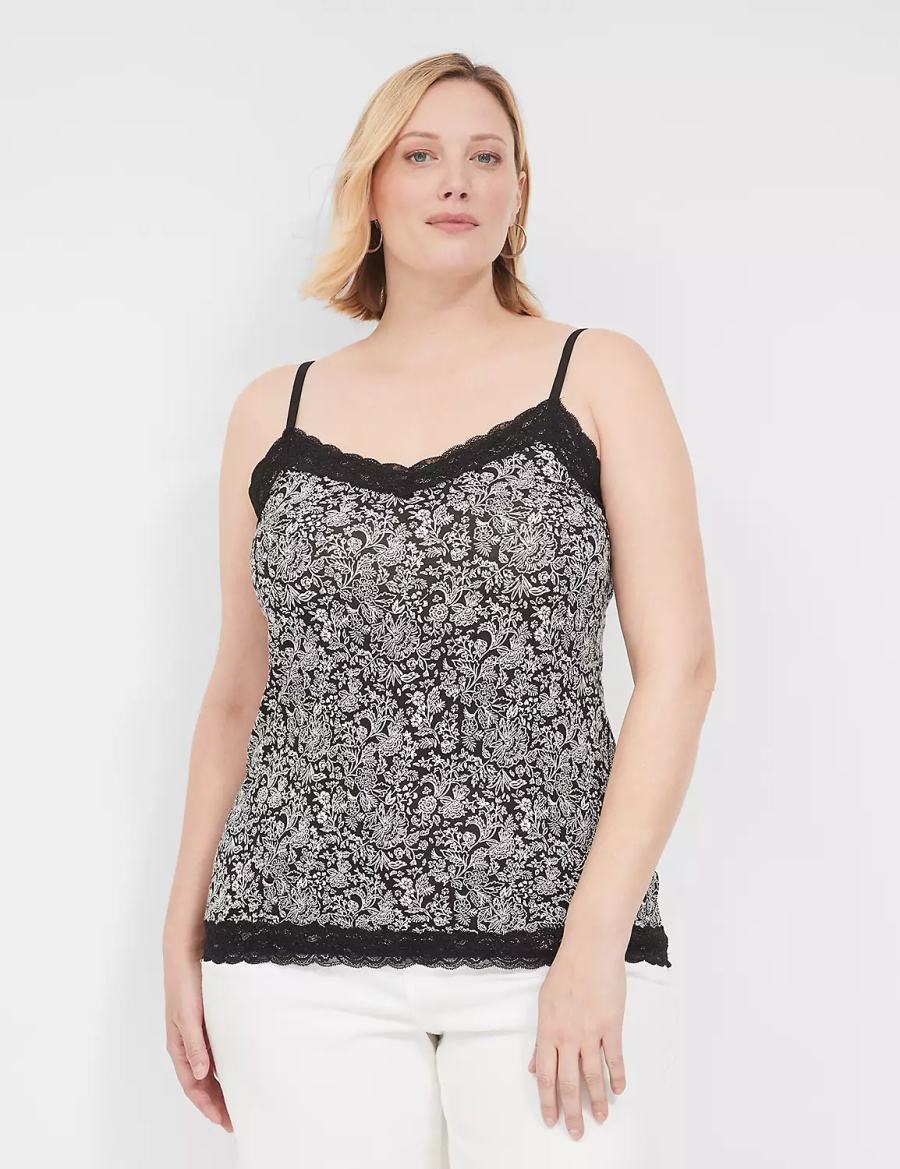 Lane Bryant Lace-Trim Cami Women Tank Top Black | PZJ2472SN