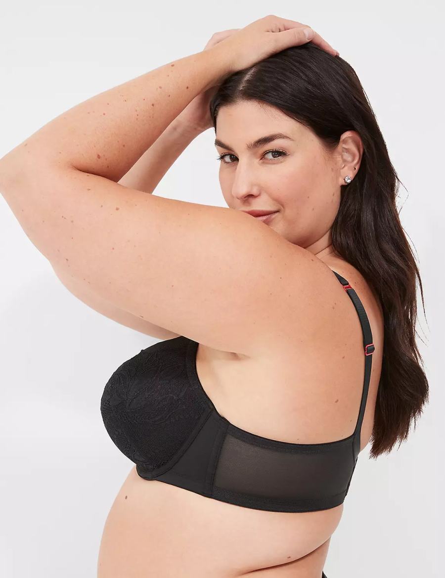 Lane Bryant Lace-Trim Lightly Lined Women Balconette Bra Black | JVB6285NJ