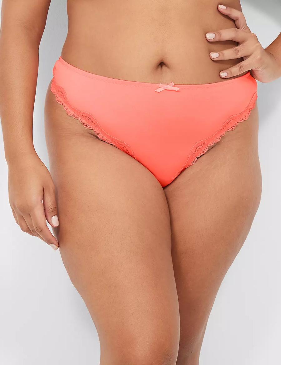 Lane Bryant Lace-Trim Women Thong Panty Pink | JGL672ID