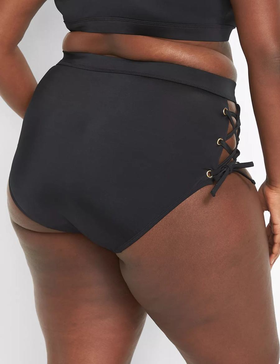 Lane Bryant Lace-Up High-Waist Swim Women Briefs Black | ZSC4332MO