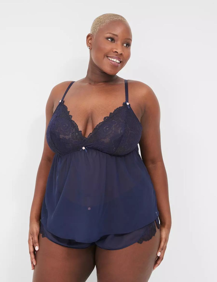 Lane Bryant Lace Cami & Short Set Women Pajamas Blue | VIL8445KN