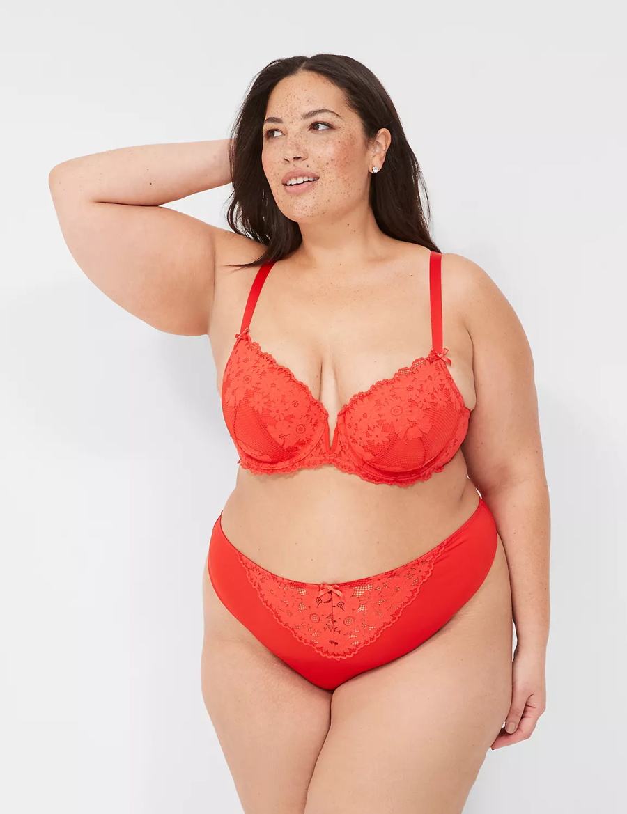 Lane Bryant Lace French Women Thong Panty Deep Red | KFV9635PR