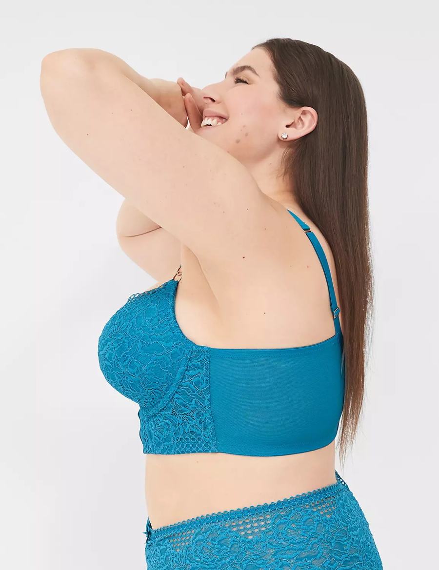 Lane Bryant Lace Longline Boost Women Balconette Bra Blue | JJO6221QA