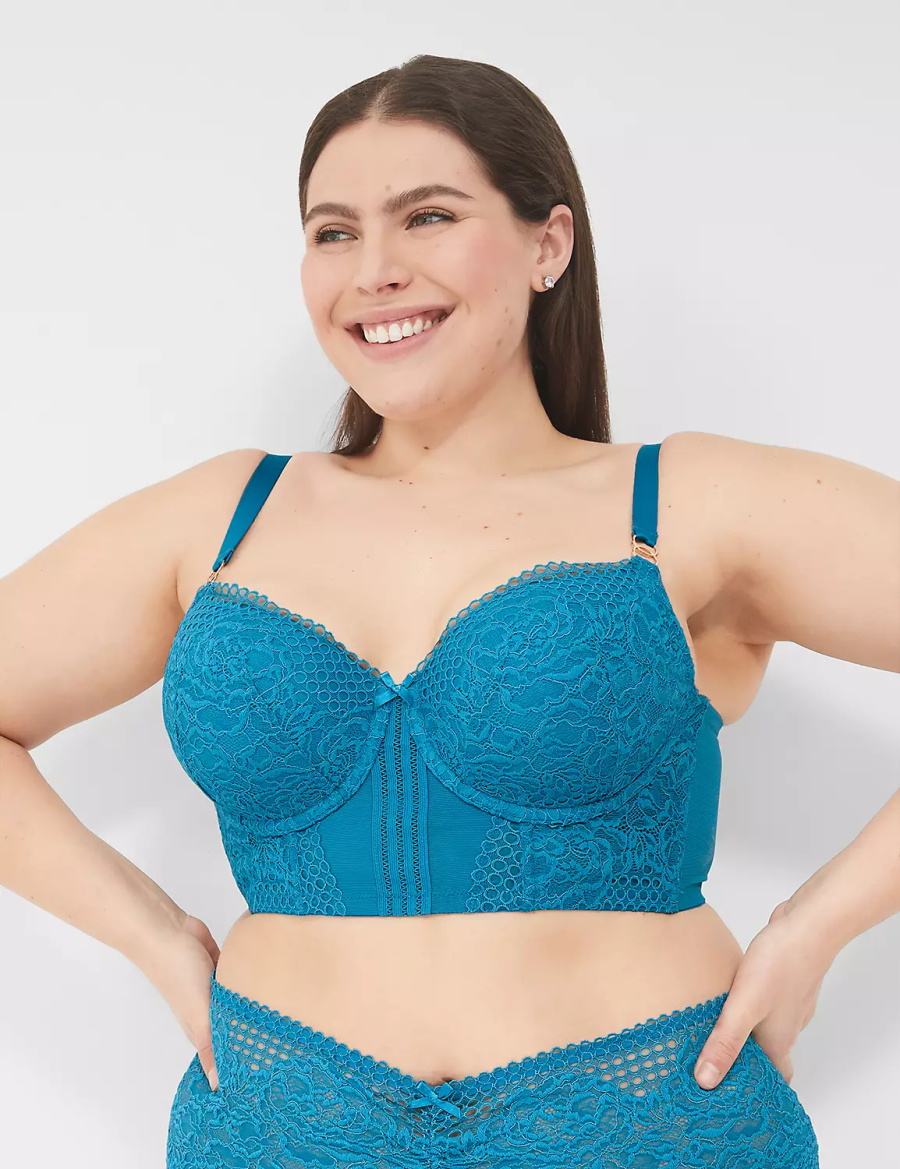 Lane Bryant Lace Longline Boost Women Balconette Bra Blue | JJO6221QA