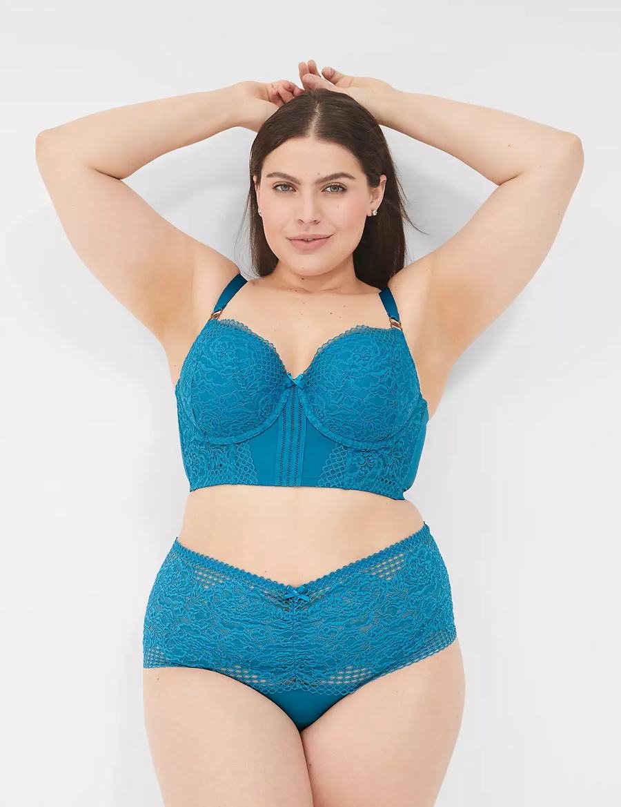 Lane Bryant Lace Longline Boost Women Balconette Bra Blue | JJO6221QA