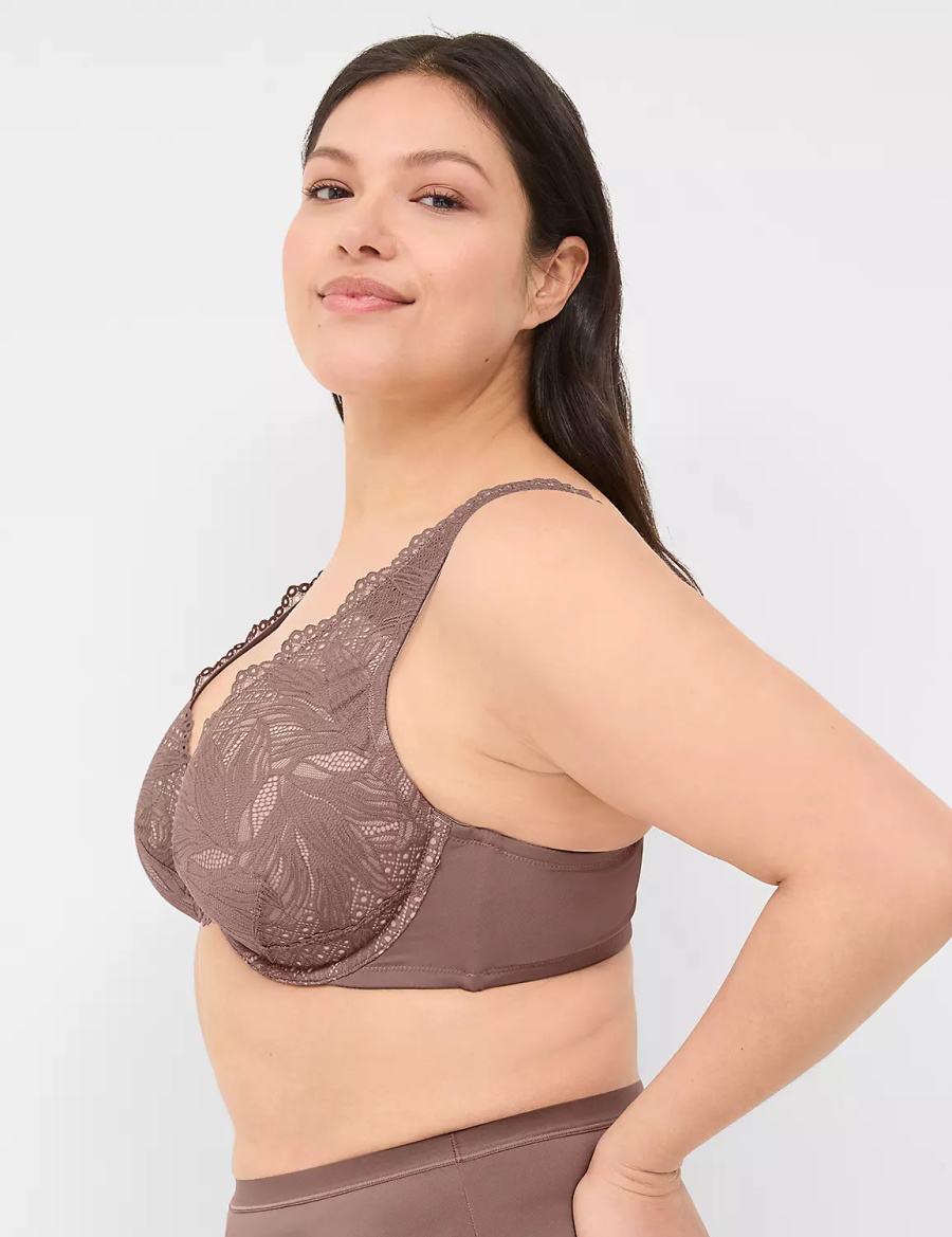 Lane Bryant Lace Unlined Full Coverage Women Bralettes Deep Grey Brown | ADY317QT