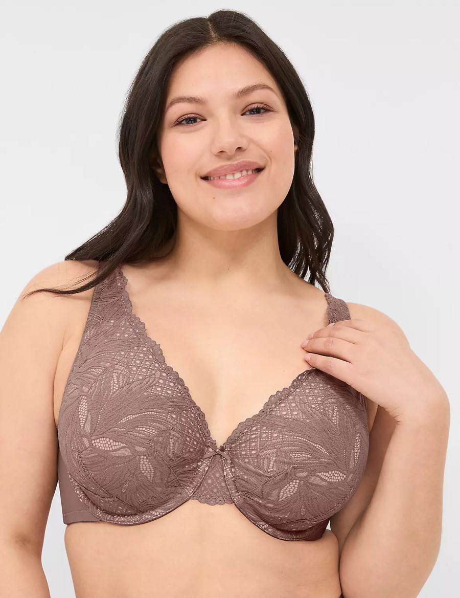 Lane Bryant Lace Unlined Full Coverage Women Bralettes Deep Grey Brown | ADY317QT