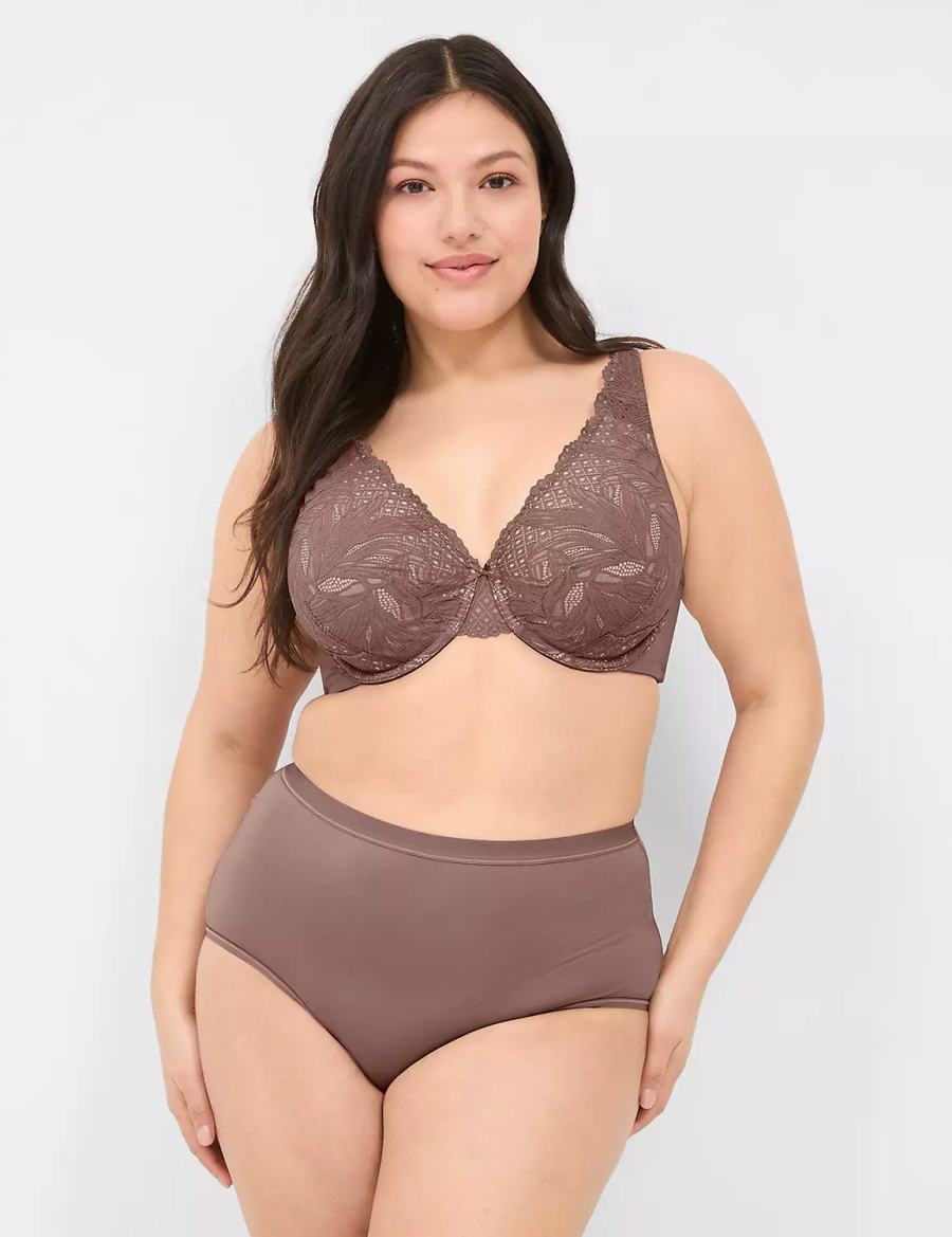 Lane Bryant Lace Unlined Full Coverage Women Bralettes Deep Grey Brown | ADY317QT