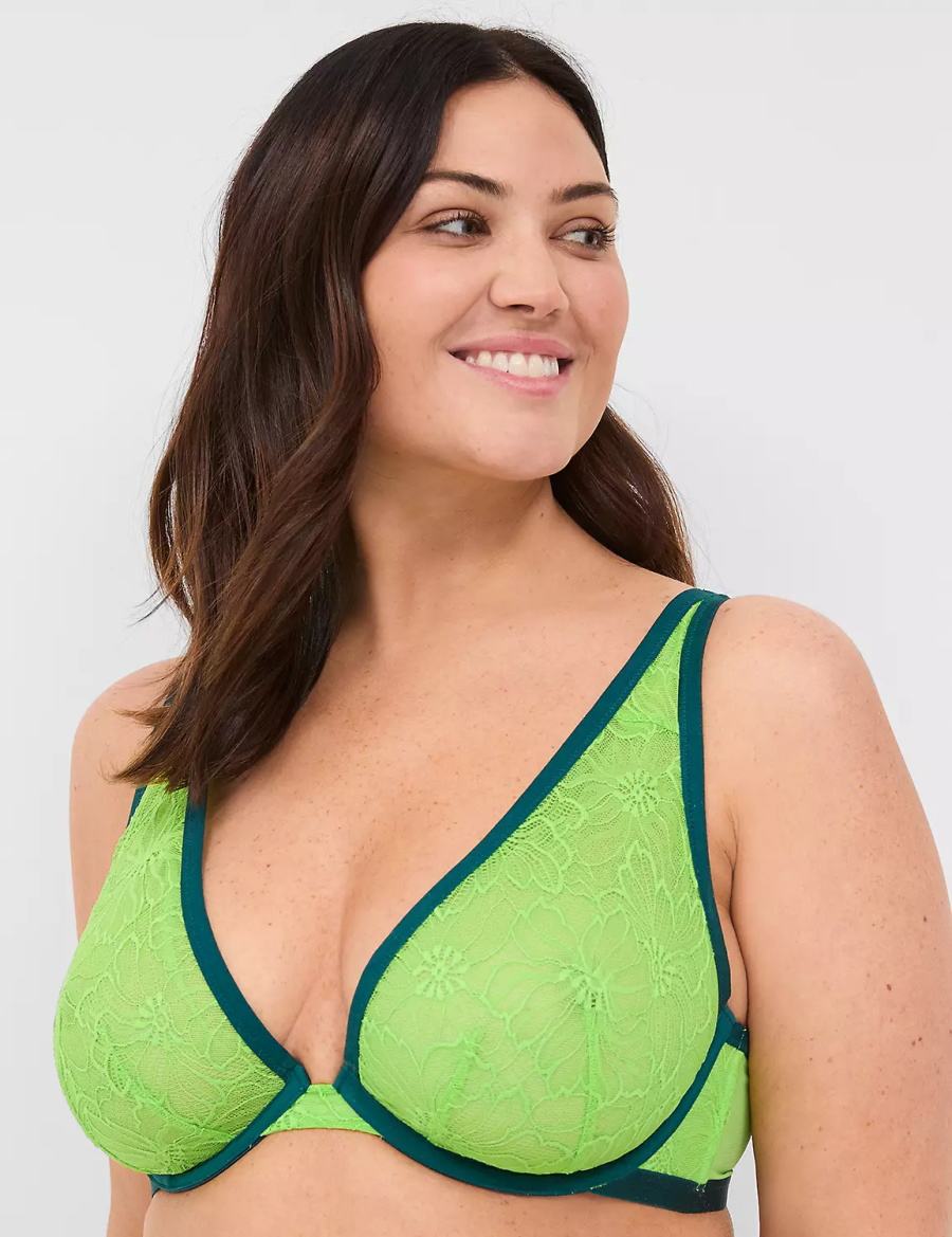 Lane Bryant Lace Unlined High Apex Women Bralettes Green | HGQ1651MO