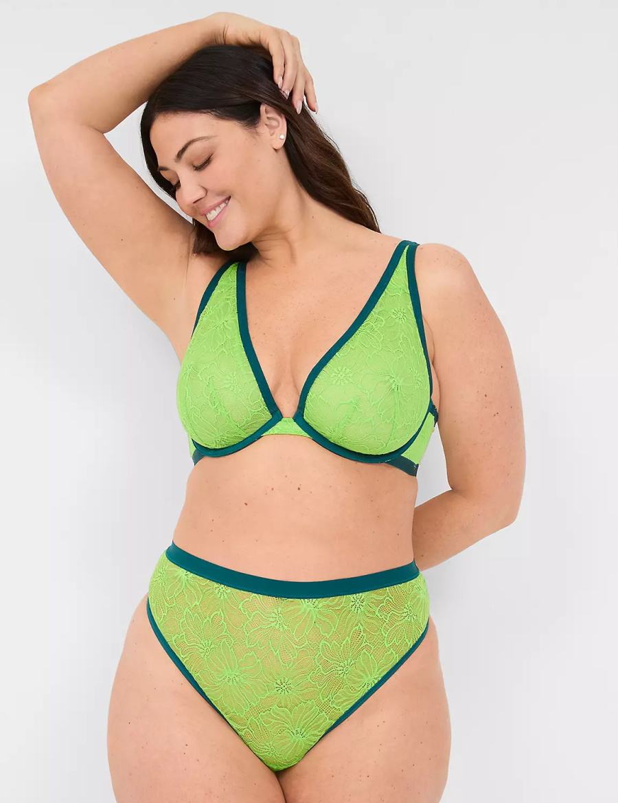 Lane Bryant Lace Unlined High Apex Women Bralettes Green | HGQ1651MO