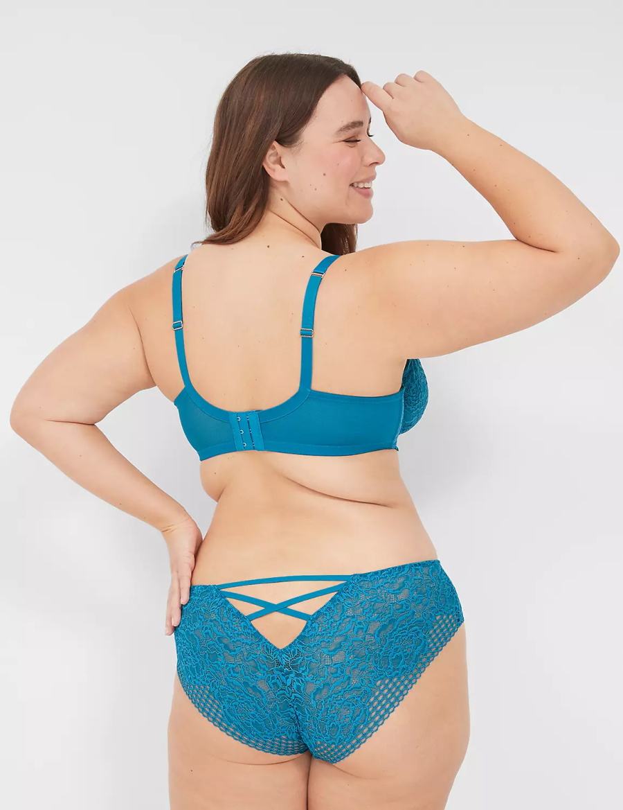 Lane Bryant Lace Unlined Women Balconette Bra Blue | FBJ818QR