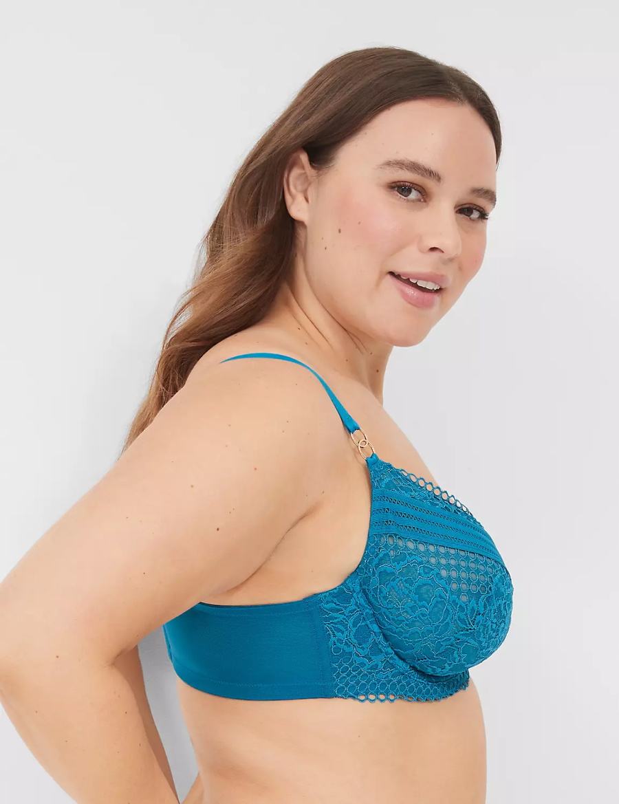 Lane Bryant Lace Unlined Women Balconette Bra Blue | FBJ818QR