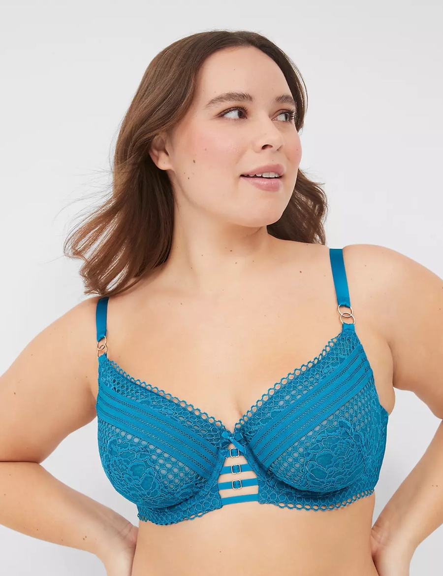 Lane Bryant Lace Unlined Women Balconette Bra Blue | FBJ818QR