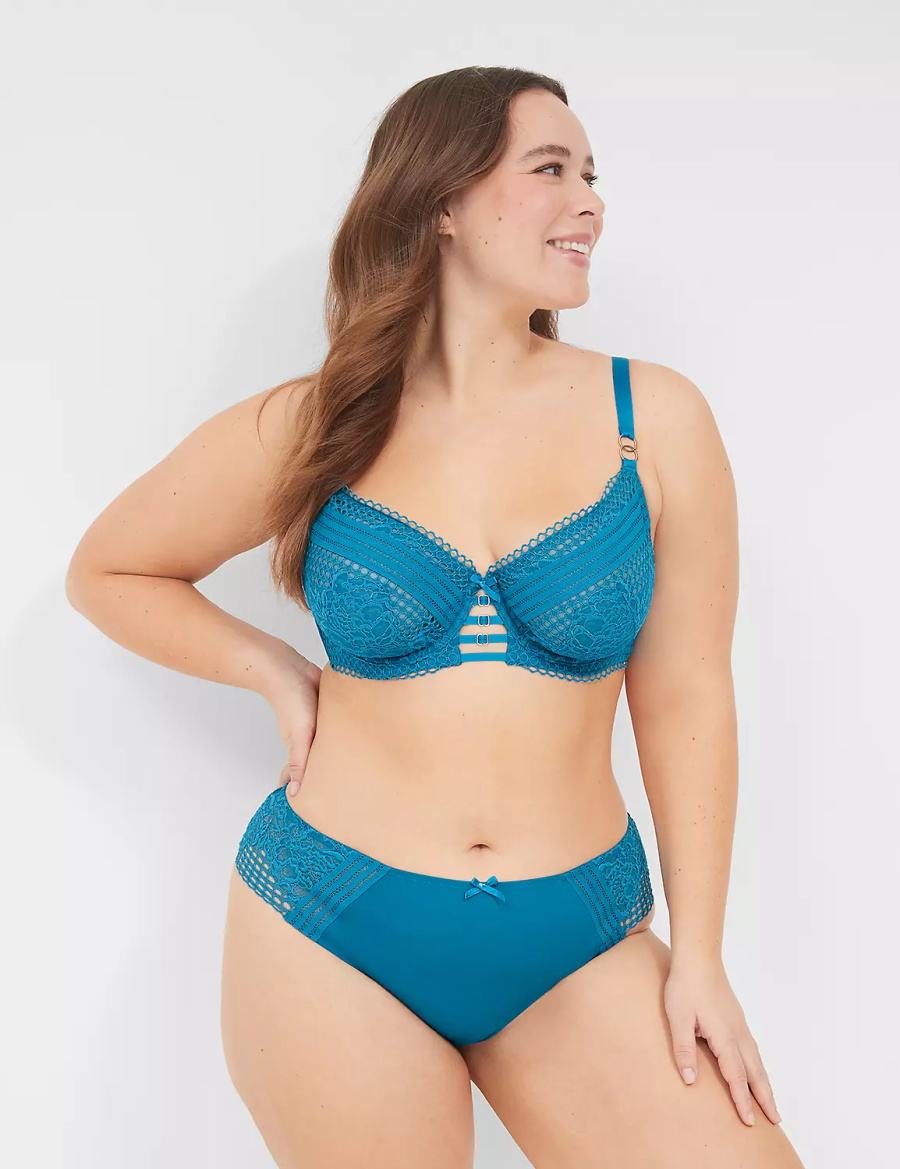 Lane Bryant Lace Unlined Women Balconette Bra Blue | FBJ818QR