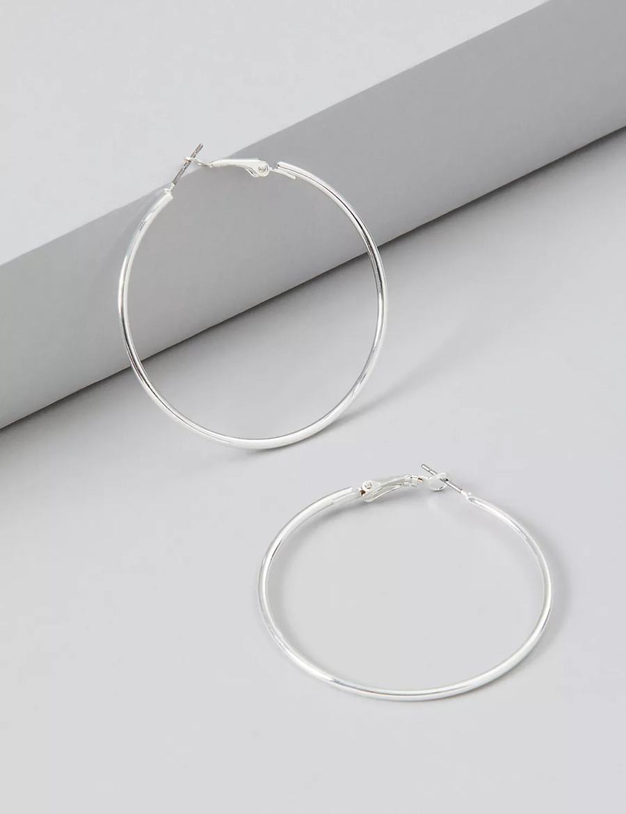 Lane Bryant Large Women Hoop Earrings Silver | UHY9343PZ