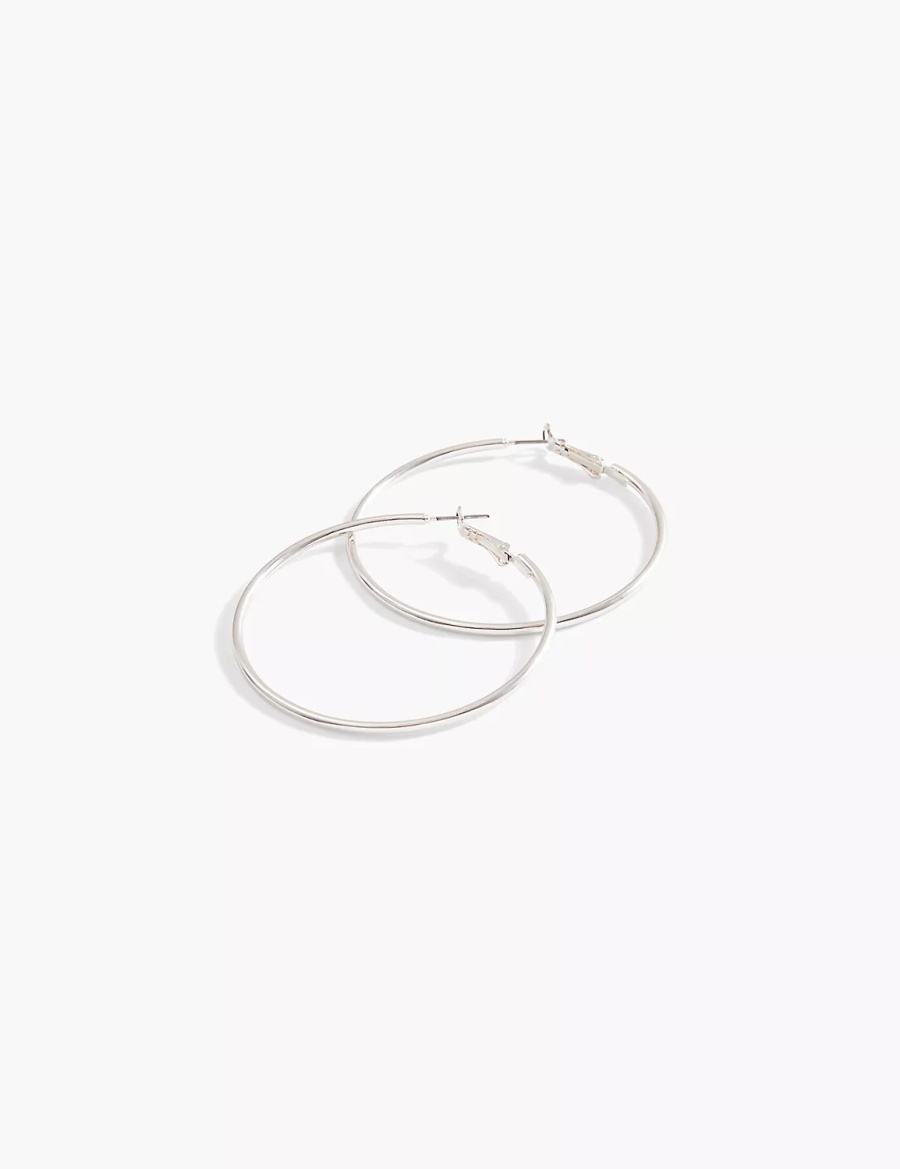 Lane Bryant Large Women Hoop Earrings Silver | UHY9343PZ