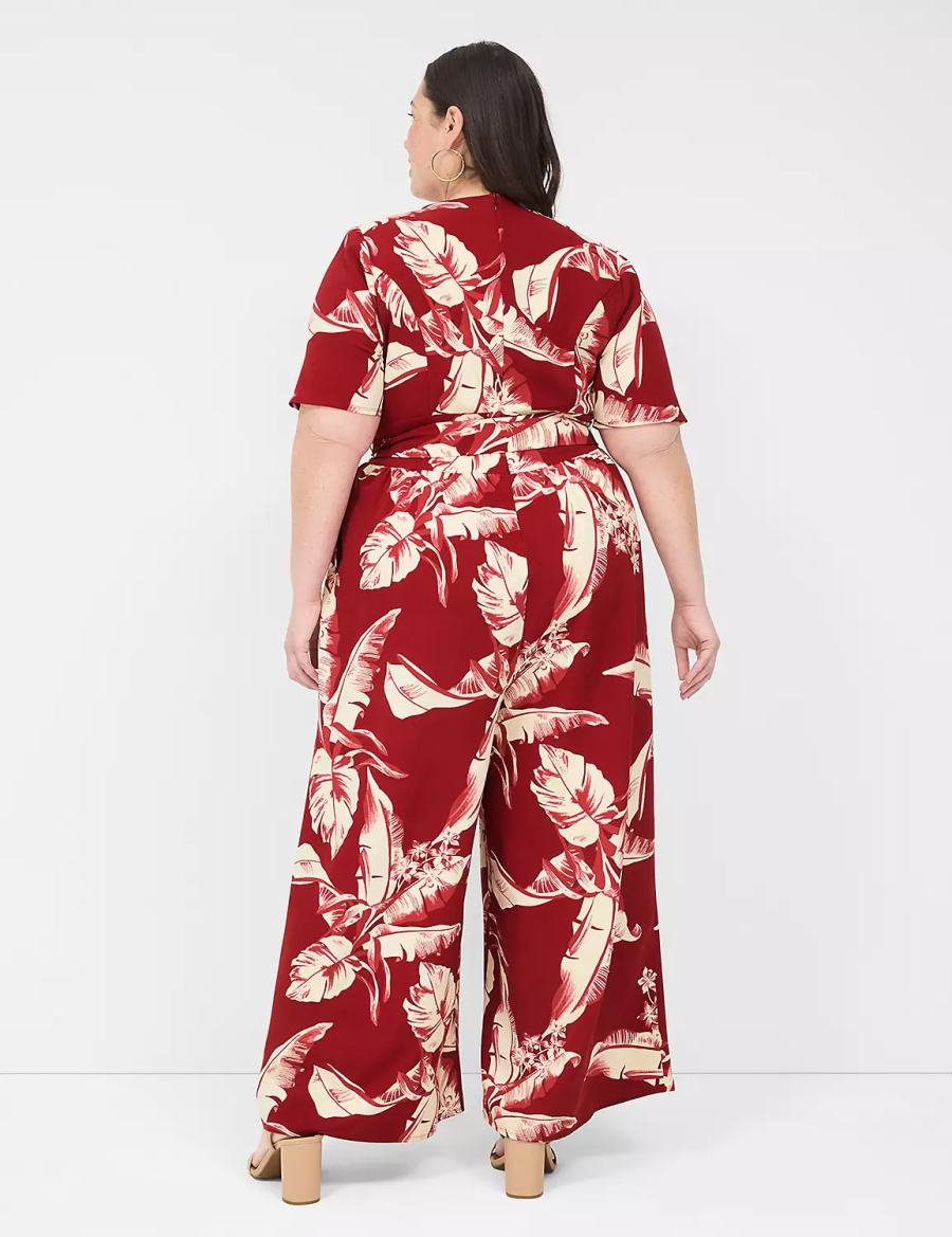 Lane Bryant Lena Short-Sleeve Surplice Women Jumpsuit Burgundy | OWC8380HH