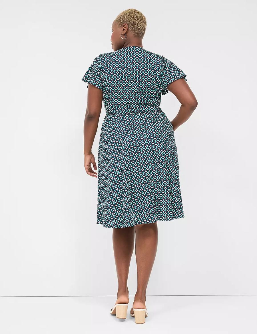 Lane Bryant Lena Surplice-Neck Women Knitted Dress Turquoise Navy | SCC167LA