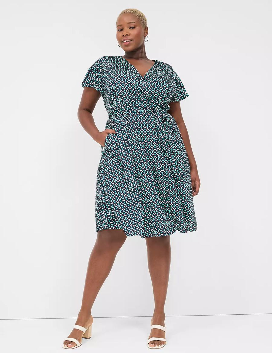 Lane Bryant Lena Surplice-Neck Women Knitted Dress Turquoise Navy | SCC167LA