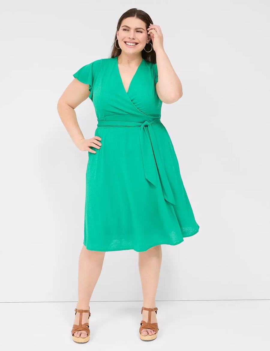 Lane Bryant Lena Surplice-Neck Women Knitted Dress Turquoise | NZL6343MB